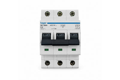 MCB 3P 6A 10kA C Curve Din Rail Mount NC306A Hager