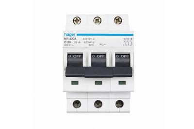 MCB 3P 20A 25kA C Curve Din Rail Mount NR 320A Hager