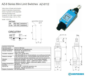 Wheel Limit Switch Metal Body 6 Amp 1NO 1NC IP65 AZ-8112 Auspicious