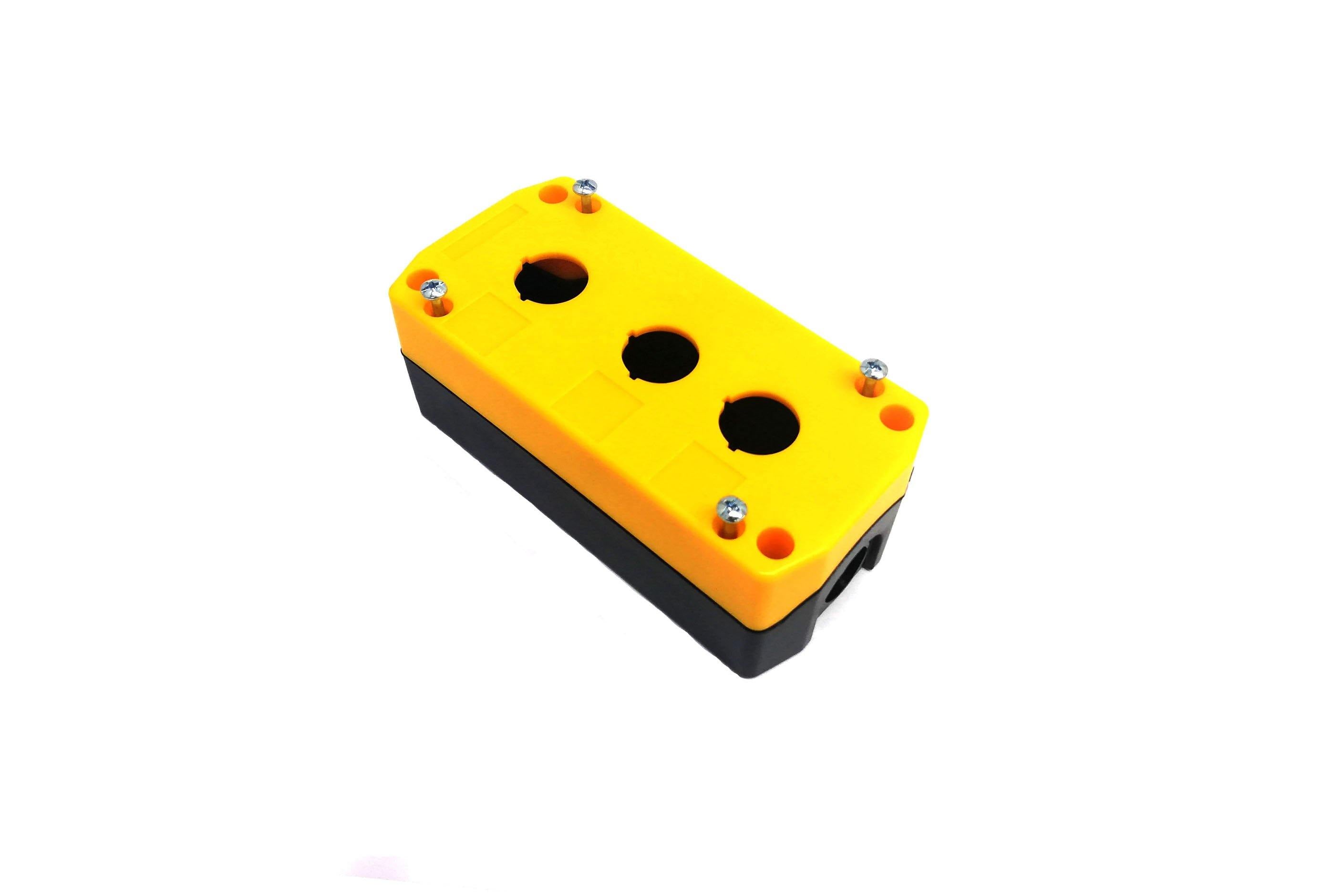 Three Way Push Button Box 22mm IP65 Yellow-Black B3A Auspicious - Qahraba