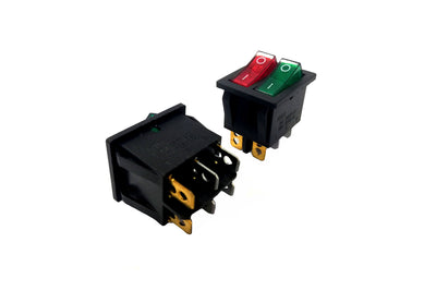 Rocker Switch On-Off 6Pin 15A 250VAC Double Switch Green & Red Color - Daier - Qahraba